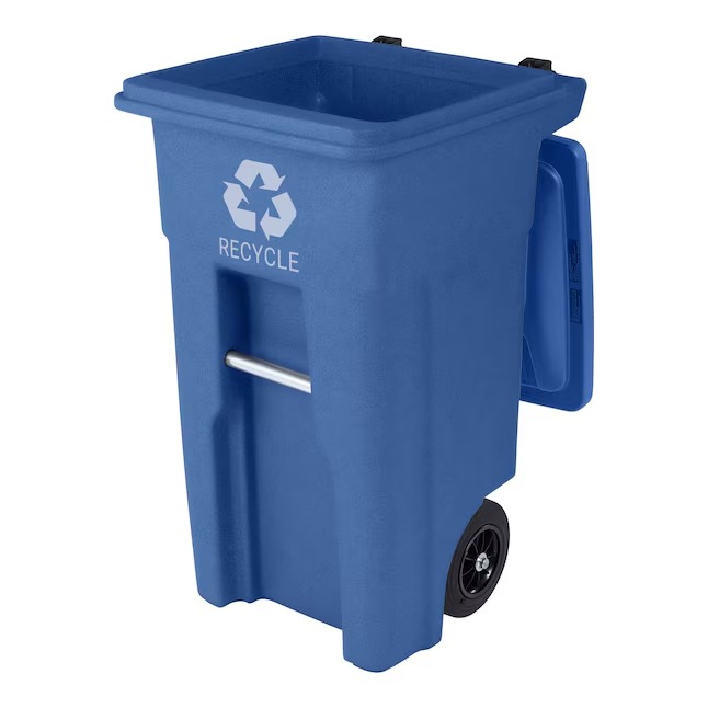 Toter ANA32-02BLU 32-Gallon Blue Recycle Resin Wheeled Outdoor Hinged Lid Trash Can8_11zon