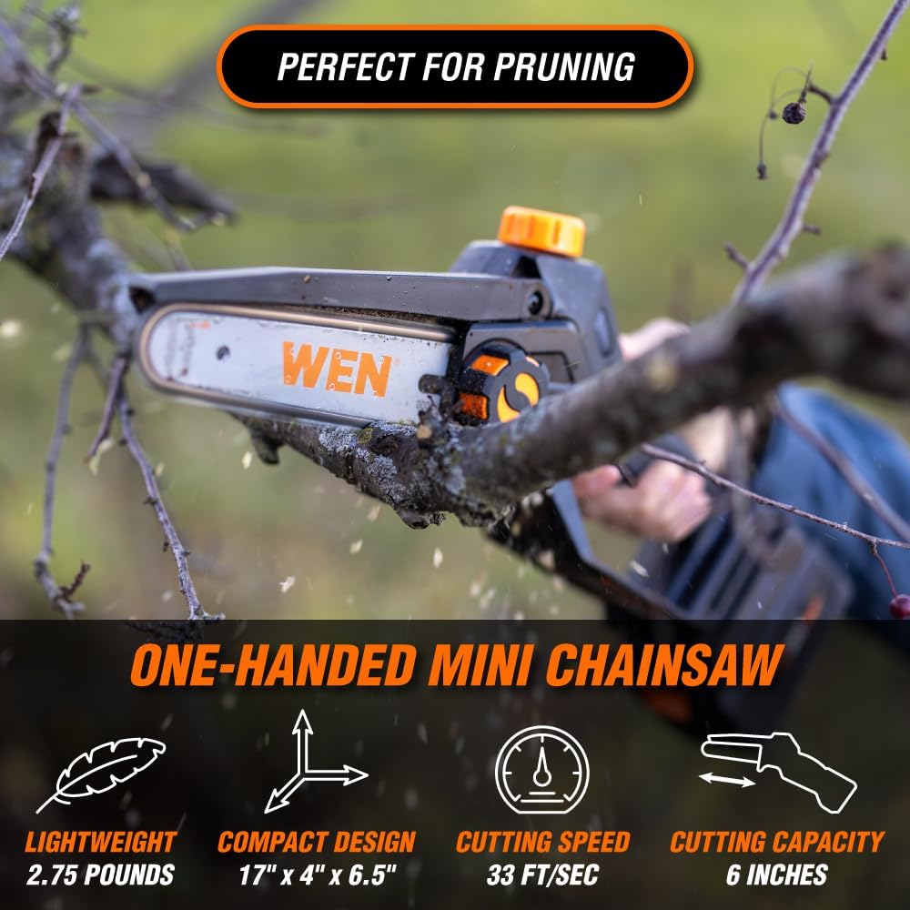 WEN 2-In-1 20V Max Cordless Brushless Pole Saw and Mini Chainsaw (Tool Only – Battery and Charger Not Included) (20752BT)3