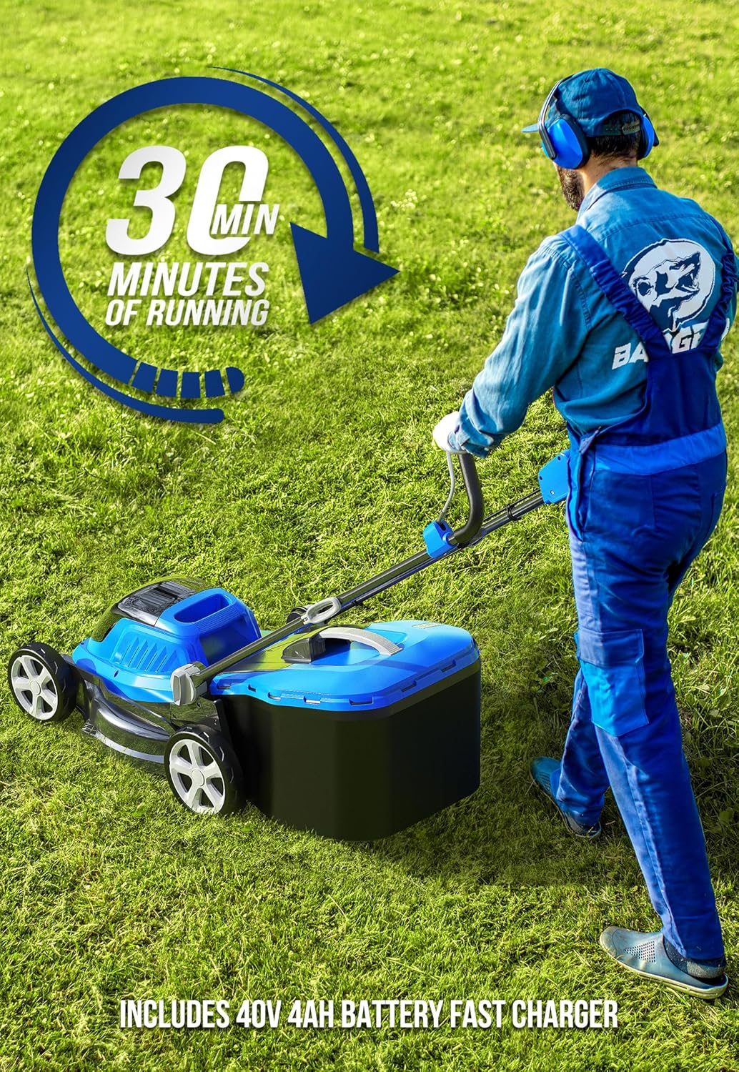 WILD BADGER POWER WB40V18PLM Lawn Mower 40V Brushless 18' Cordless, 5 Cutting Height Adjustments Electric Lawn Mower, Quickly Folding Within 5’s, 4.0AH Battery and Super Charger Included.4