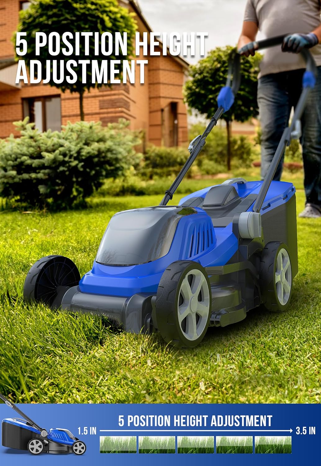 WILD BADGER POWER WB40V18PLM Lawn Mower 40V Brushless 18' Cordless, 5 Cutting Height Adjustments Electric Lawn Mower, Quickly Folding Within 5’s, 4.0AH Battery and Super Charger Included.6