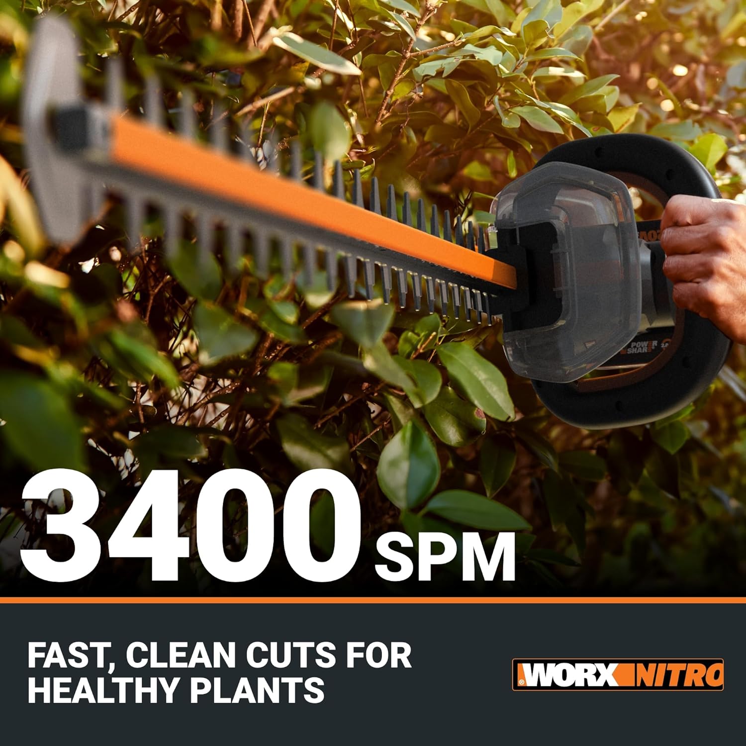 WORX Nitro 24 Cordless Hedge Trimmer 40V, Shrub Cutter with Fast Dual-Action Blades 3400 SPM, Brushless PowerShare Electric Hedge Clippers with 180° Rotating Handle WG286 –Battery & Charger Included1