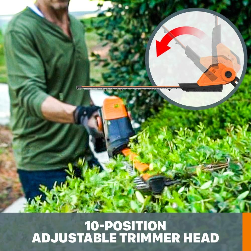 WORX WG252 20V 20 Cordless Hedge Trimmer, Reach Up to 12 Feet, Extended Pole, 180° Rotation Head, PowerShare – Battery & Charger Included0