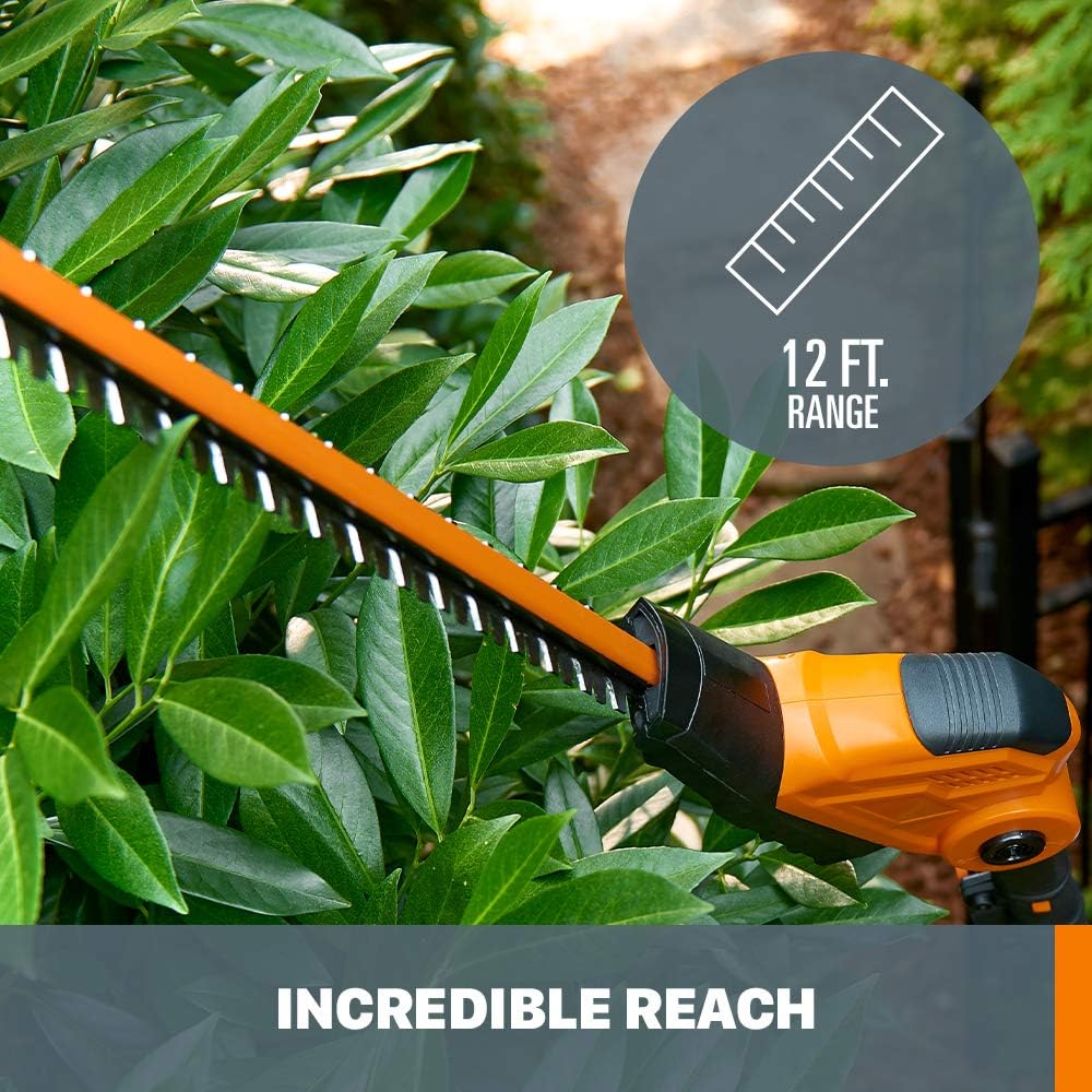 WORX WG252 20V 20 Cordless Hedge Trimmer, Reach Up to 12 Feet, Extended Pole, 180° Rotation Head, PowerShare – Battery & Charger Included12