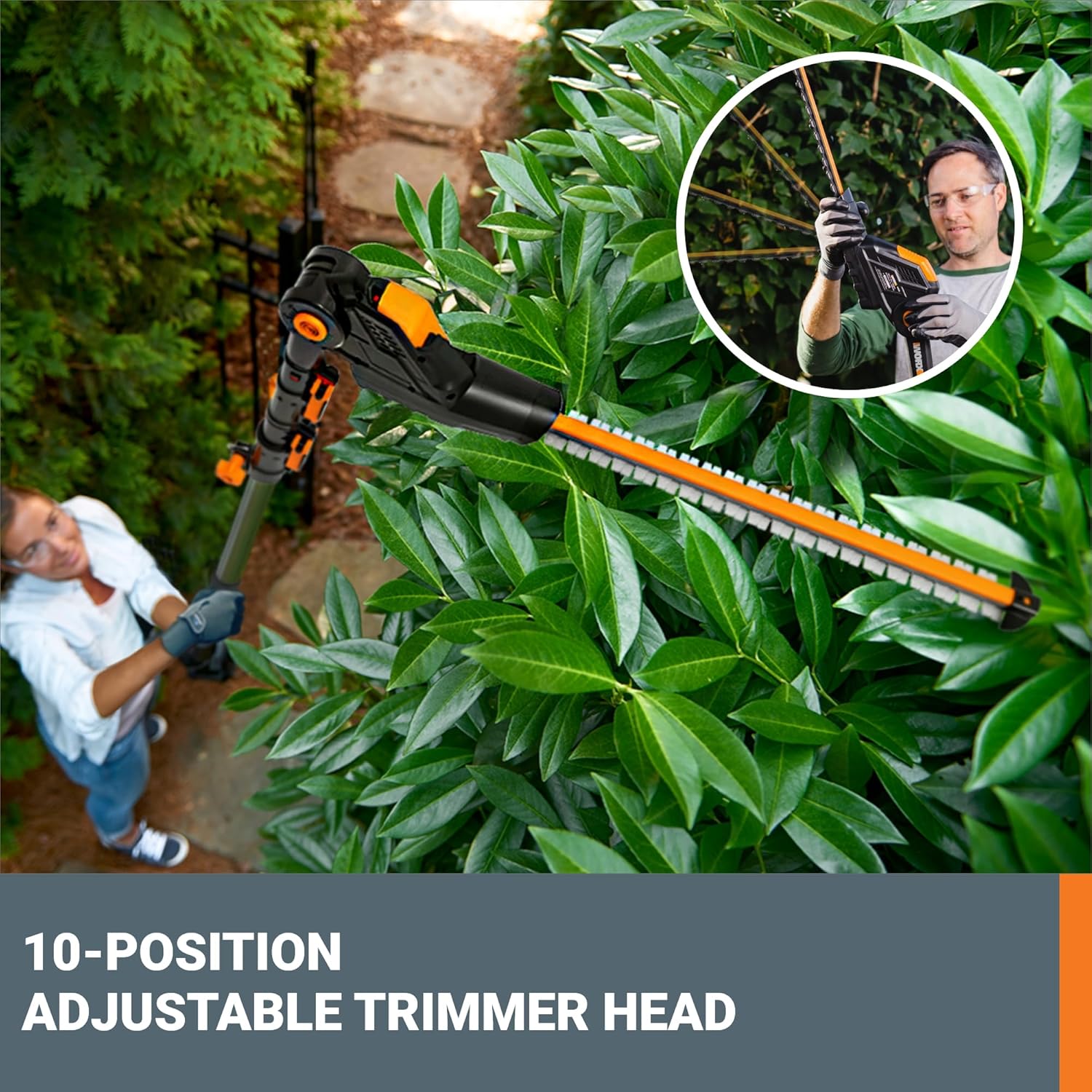 WORX WG252 20V 20 Cordless Hedge Trimmer, Reach Up to 12 Feet, Extended Pole, 180° Rotation Head, PowerShare – Battery & Charger Included3