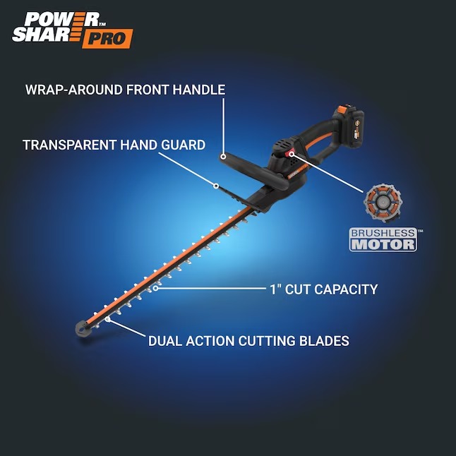 WORX WG263 Nitro Power Share 18-volt 22-in Battery Hedge Trimmer 4 Ah (Battery and Charger Included)1_11zon
