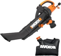 WORX WG505 Trivac 12 Amp 3-in-1 Electric Leaf Blower Leaf Vacuum Mulcher, Metal Impeller for Fine Mulching
