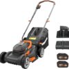 WORX WG743 40V 17" Cordless Lawn Mower for Small Yards, 2-in-1 Battery Lawn Mower Cuts Quiet, Compact & Lightweight Push Lawn Mower with 7-Position Height Adjustment – 2 Batteries & Charger Included