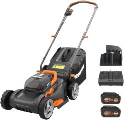 WORX WG743 40V 17" Cordless Lawn Mower for Small Yards, 2-in-1 Battery Lawn Mower Cuts Quiet, Compact & Lightweight Push Lawn Mower with 7-Position Height Adjustment – 2 Batteries & Charger Included