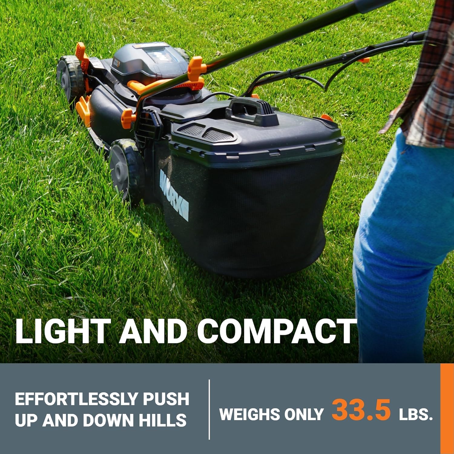 WORX WG743 40V 17 Cordless Lawn Mower for Small Yards, 2-in-1 Battery Lawn Mower Cuts Quiet, Compact & Lightweight Push Lawn Mower with 7-Position Height Adjustment – 2 Batteries & Charger Included1