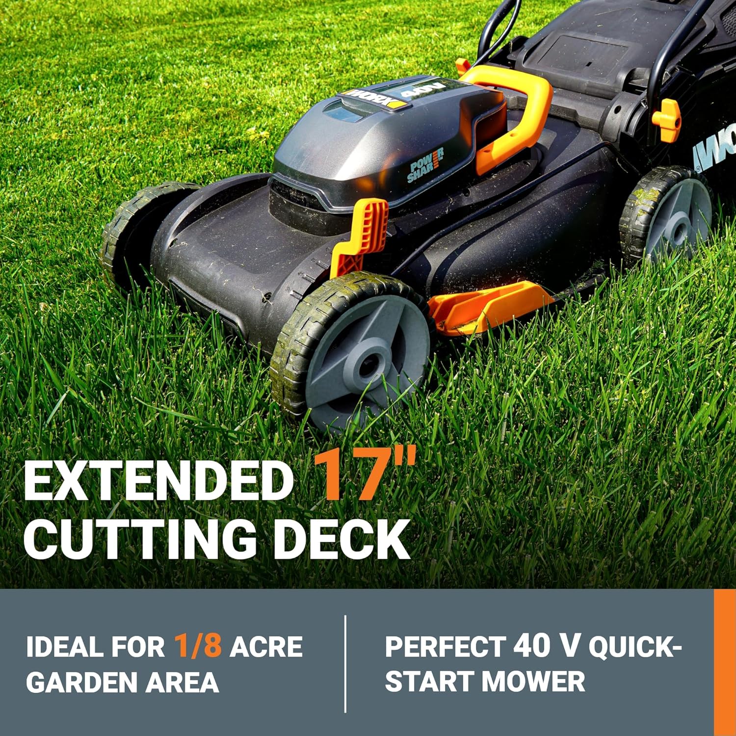 WORX WG743 40V 17 Cordless Lawn Mower for Small Yards, 2-in-1 Battery Lawn Mower Cuts Quiet, Compact & Lightweight Push Lawn Mower with 7-Position Height Adjustment – 2 Batteries & Charger Included2
