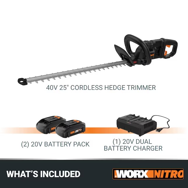 WORX WP296 Nitro Power Share 40-volt 25-in Battery Hedge Trimmer 2 Ah (Battery and Charger Included)11_11zon