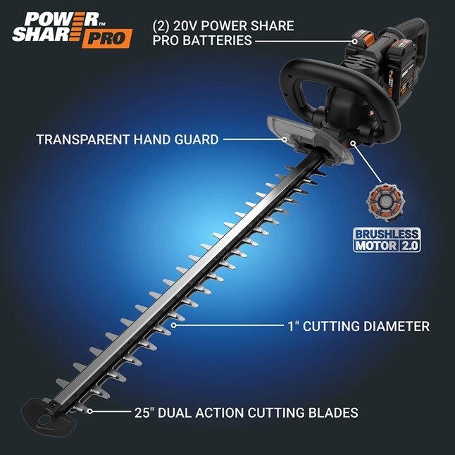 WORX WP296 Nitro Power Share 40-volt 25-in Battery Hedge Trimmer 2 Ah (Battery and Charger Included)1_11zon