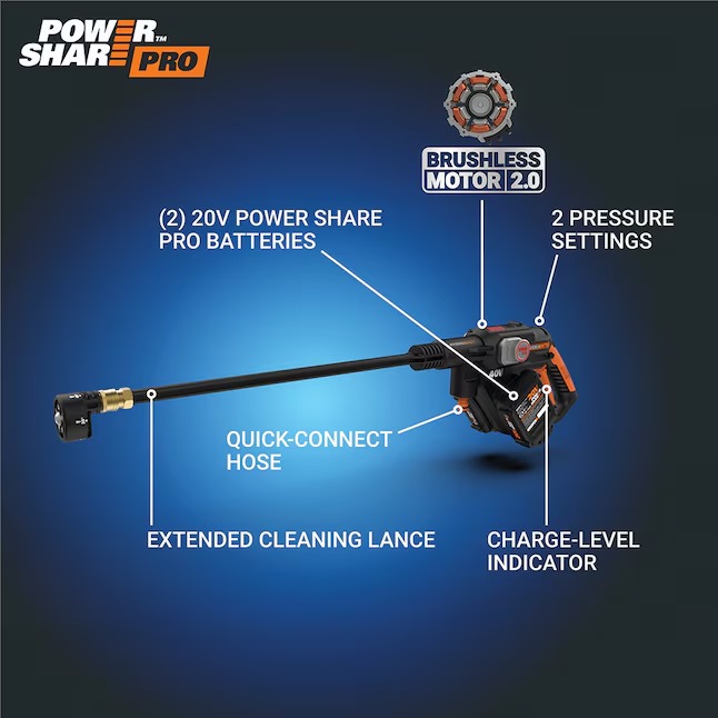 WORX WP657 Nitro Power Share 800-PSI 0.92-GPM Cold Water Battery Pressure washer with 1 Spray Tips (Battery Included) (Charger Included)17_11zon