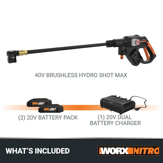 WORX WP657 Nitro Power Share 800-PSI 0.92-GPM Cold Water Battery Pressure washer with 1 Spray Tips (Battery Included) (Charger Included)19_11zon