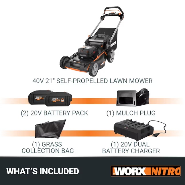 WORX WP773 40-volt 21-in Cordless Self-propelled Lawn Mower 5 Ah (2-Batteries and Charger Included)17_11zon