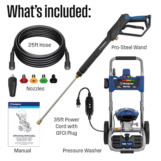 Westinghouse WPX2700e Includes 4 Nozzles + Turbo Nozzle 2700-PSI 1.76-GPM Cold Water Electric Pressure washer with 5 Spray Tips5_11zon