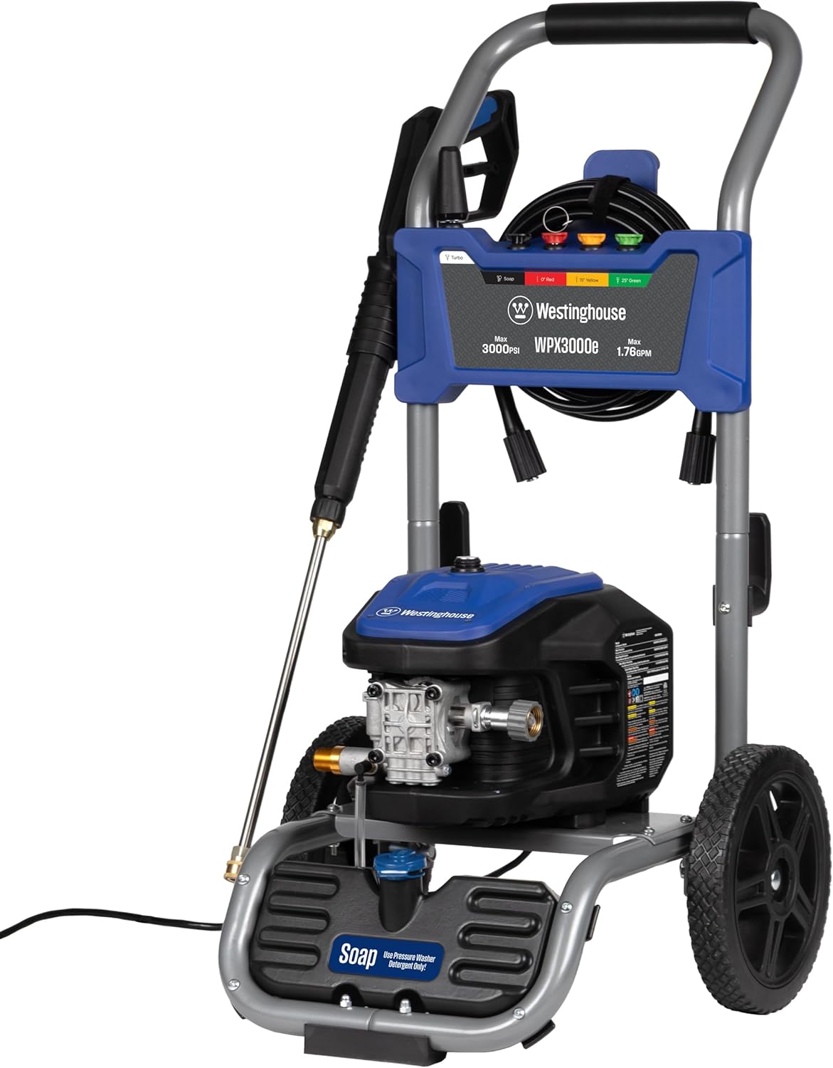 Westinghouse WPX3000e Electric Pressure Washer, 3000 Max PSI and 1.76 Max GPM, Induction Motor, Onboard Soap Tank, Spray Gun and Wand, 5 Nozzle Set13