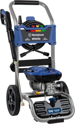 Westinghouse WPX3200e Electric Pressure Washer, 3200 PSI and 1.76 Max GPM, Induction Motor, Onboard Soap Tank, Spray Gun and Wand, 5 Nozzle Set, for Cars/Fences/Driveways/Homes/Patios/Furniture, Blue