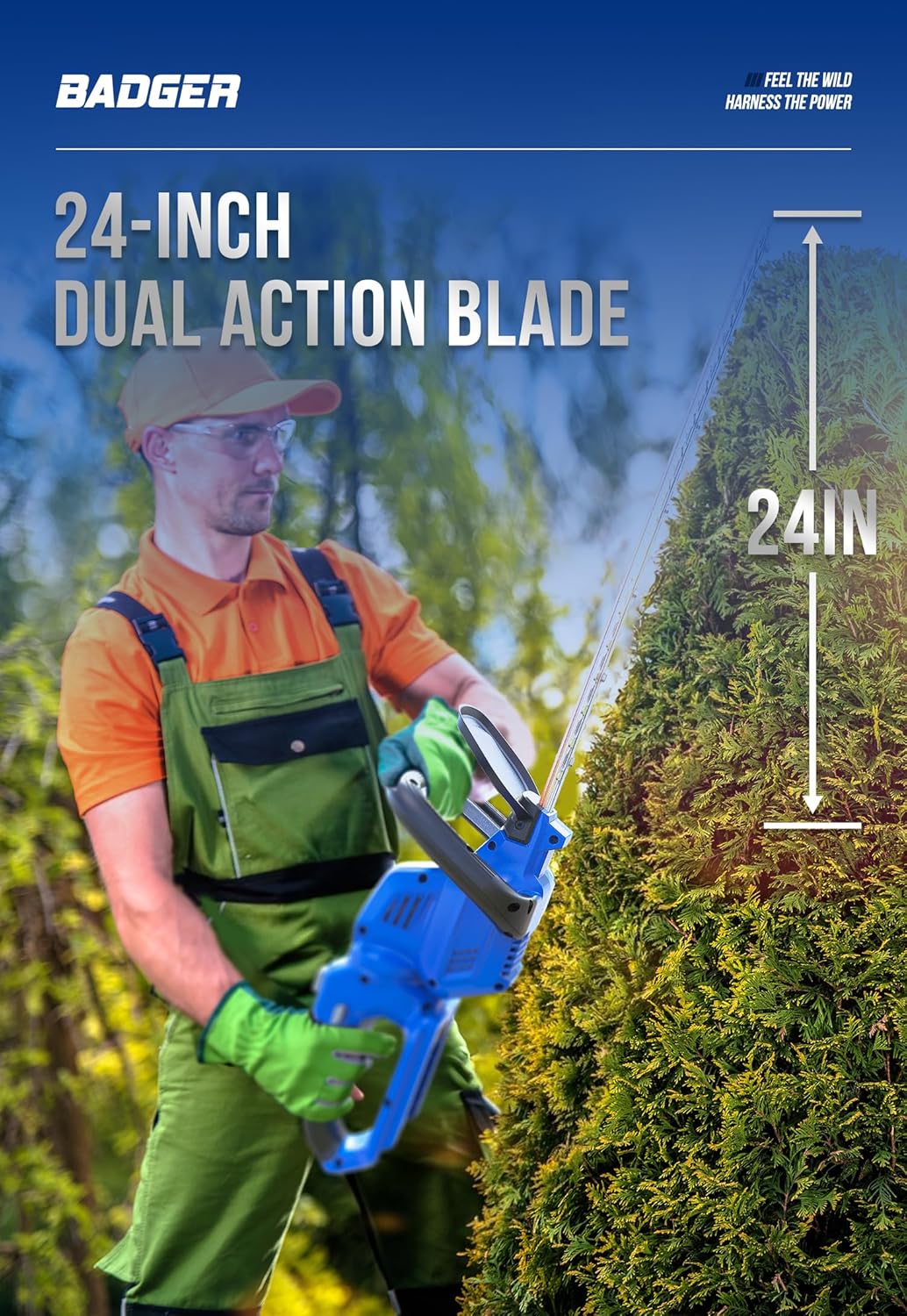WildBadger Power WB40VHT24 Hedge Trimmer 40V 24 Cordless, Powerful Electric Hedge Trimmer, 2.0Ah Battery and Charger Included4
