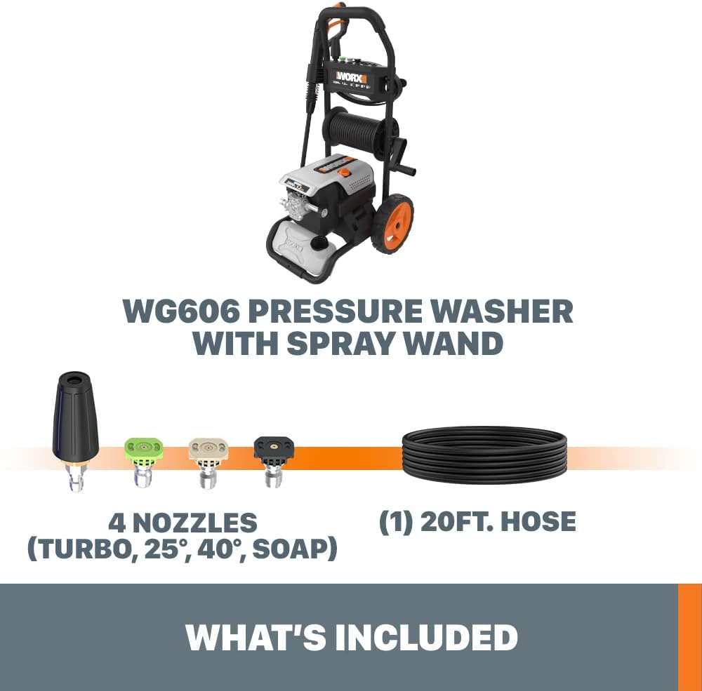 Worx 13 Amp Electric Pressure Washer 2200 PSI with Rolling Cart and 4 Nozzles -WG6070