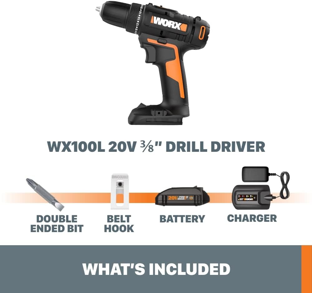 Worx 20V 3 8 Drill Driver Power Share - WX100L (Battery & Charger Included)2