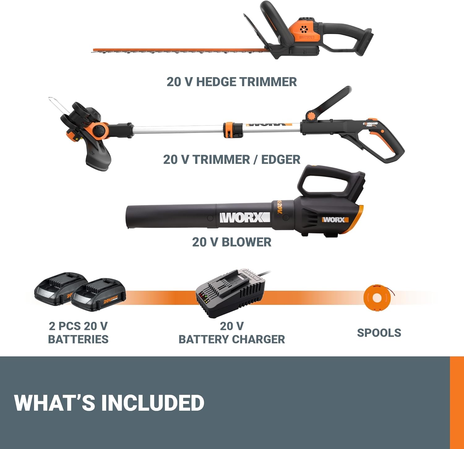 Worx 20V GT 3.0 + Turbine Blower + Hedge Trimmer (Batteries & Charger Included)0