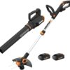 Worx WG928 20V String Trimmer Cordless & Edger 3.0 + Leaf Blower Cordless with Battery and Charger Turbine, Black and Orange