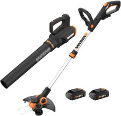 Worx WG928 20V String Trimmer Cordless & Edger 3.0 + Leaf Blower Cordless with Battery and Charger Turbine, Black and Orange