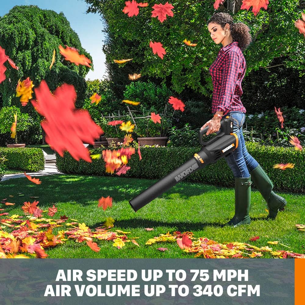 Worx 20V String Trimmer Cordless & Edger 3.0 + Leaf Blower Cordless with Battery and Charger Turbine, Black and Orange2