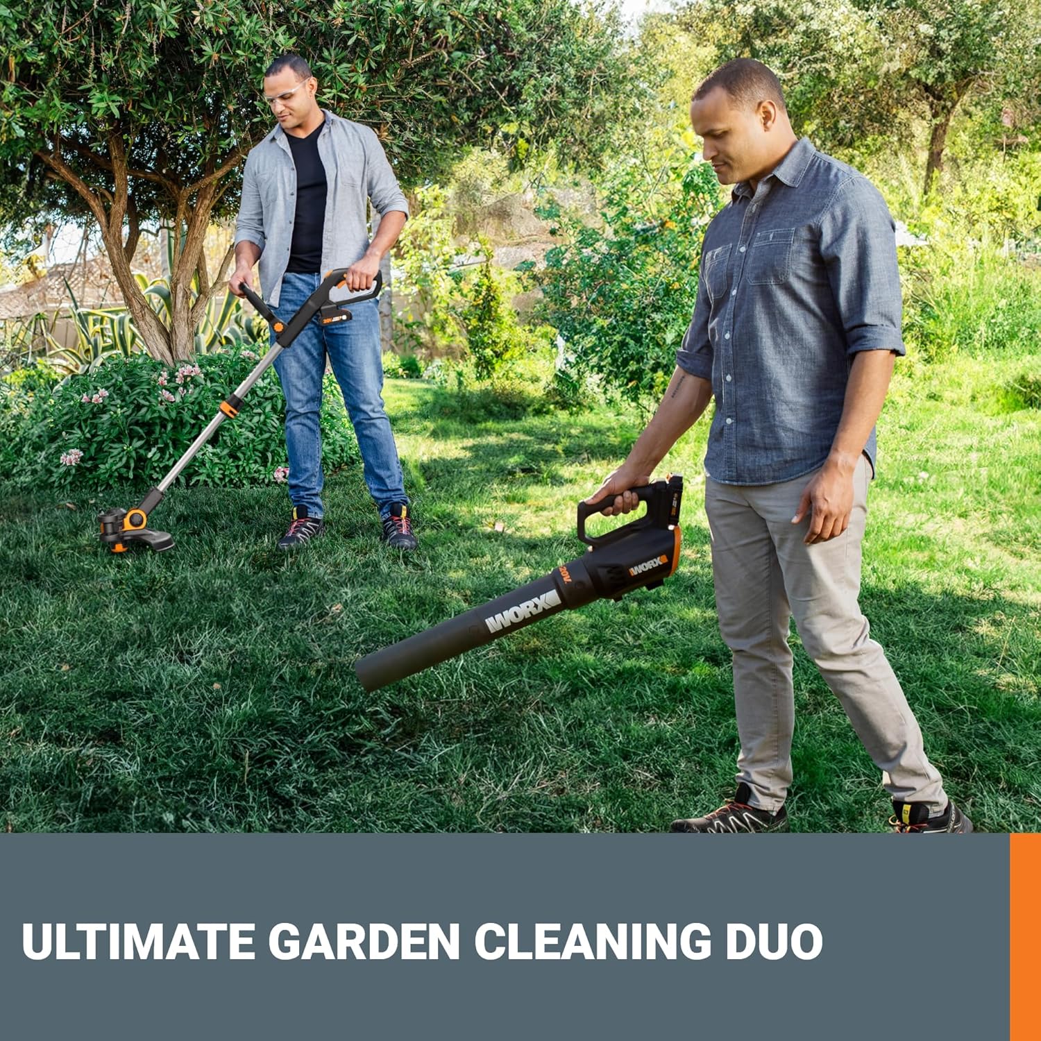 Worx 20V String Trimmer Cordless & Edger 3.0 + Leaf Blower Cordless with Battery and Charger Turbine, Black and Orange78