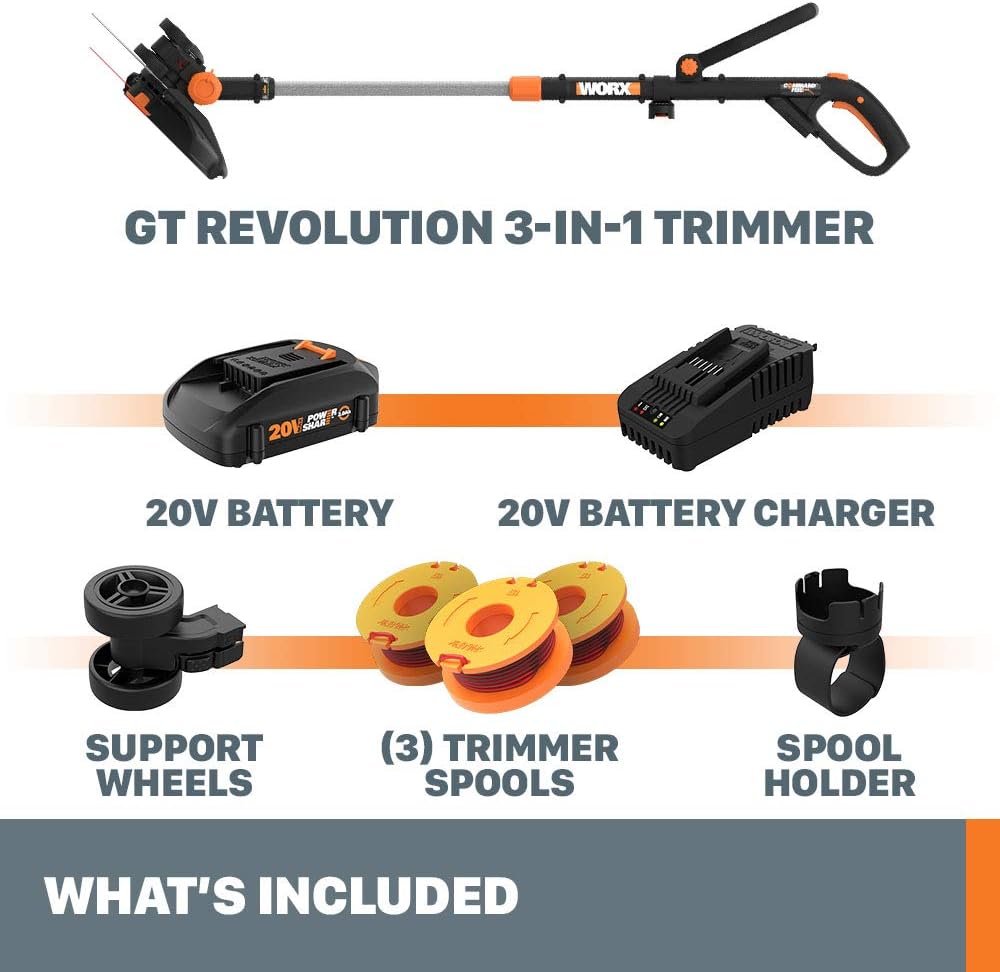 Worx GT Revolution 20V 12 String Trimmer Grass Trimmer Edger Mini-Mower, WG170.27