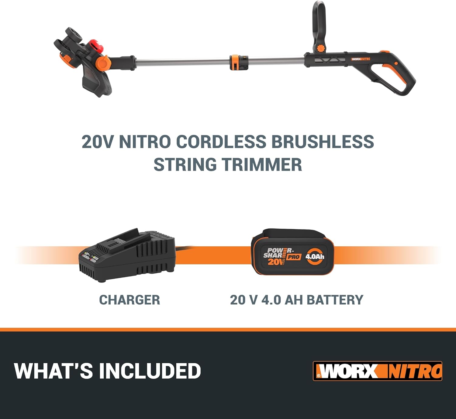 Worx Nitro 20V 13 Cordless String Trimmer with Brushless Motor, 3-in-1 Grass Trimmer Edger Mini-Mower, Lightweight Weed Trimmer COMMAND FEED Instant Line Advancement WG173– Battery & Charger Included11