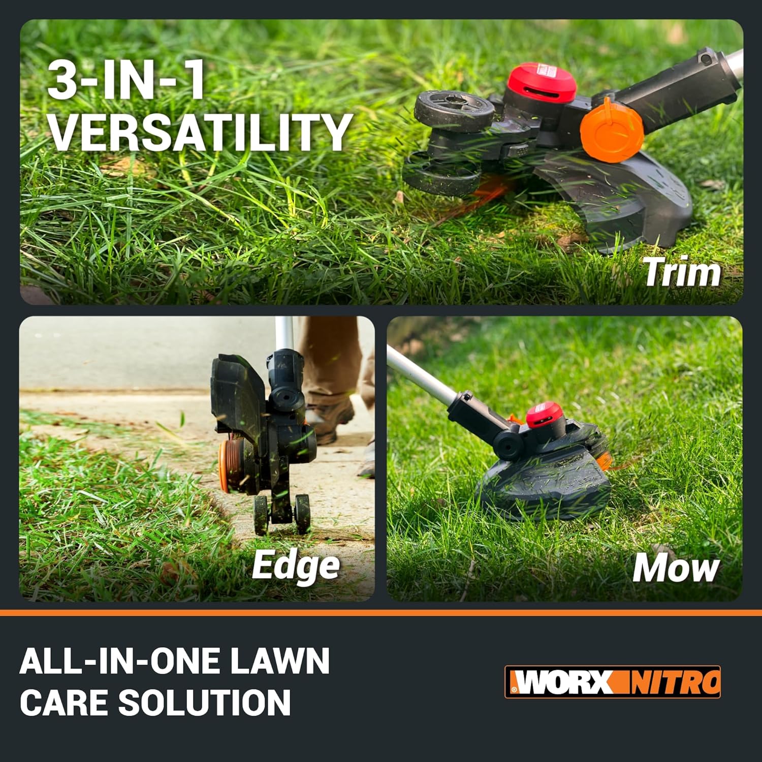 Worx Nitro 20V 13 Cordless String Trimmer with Brushless Motor, 3-in-1 Grass Trimmer Edger Mini-Mower, Lightweight Weed Trimmer COMMAND FEED Instant Line Advancement WG173– Battery & Charger Included7