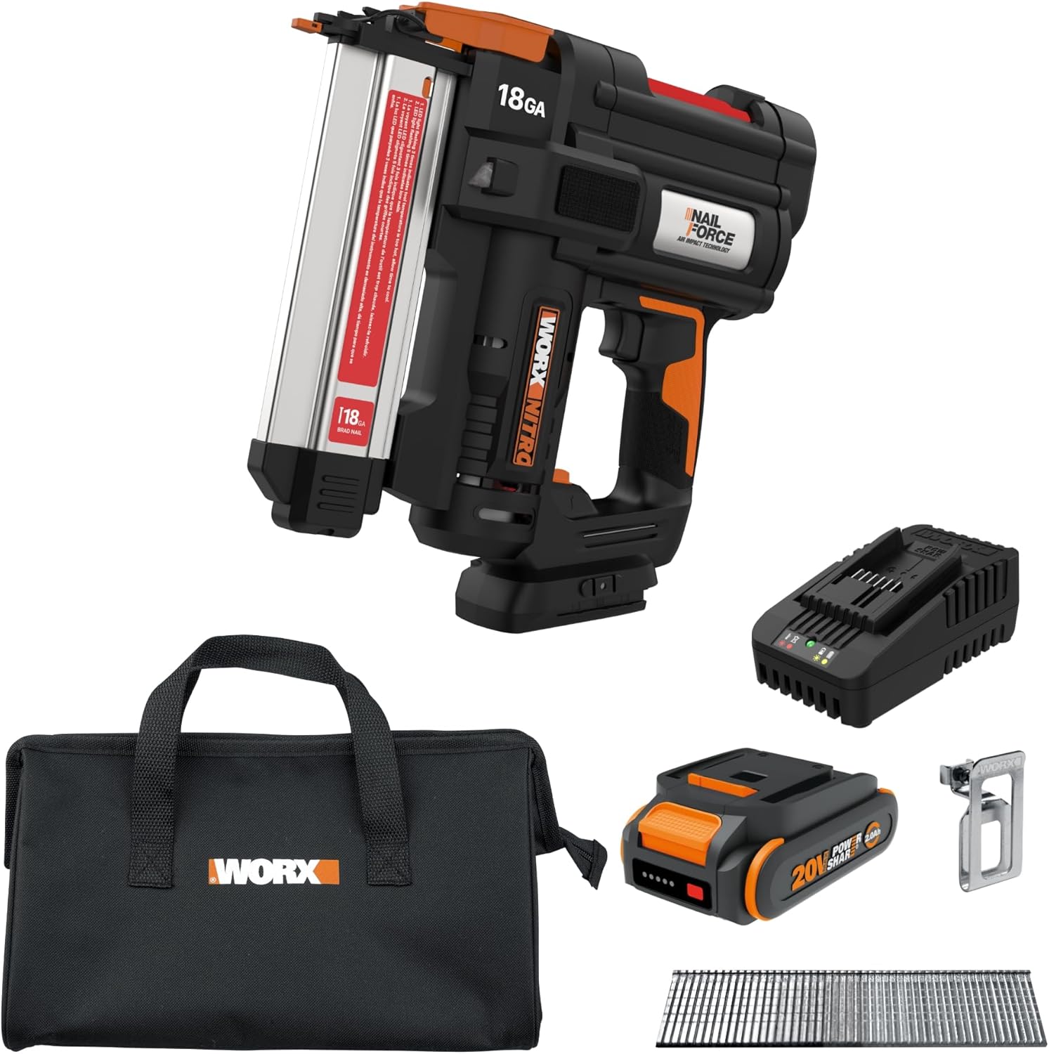 Worx Nitro 20V 18GA Cordless Brad Nailer, Cordless Nail Gun, Nail Gun Battery Powered, Up to 2 Inch, Tool-Free Jam Release, Trimming & Molding, Baseboard WX842L PowerShare – Battery, Charger Included Worx Nitro 20V 18GA Cordless Brad Nailer, Cordless Nail Gun, Nail Gun Battery Powered, Up to 2 Inch, Tool-Free Jam Release, Trimming & Molding, Baseboard WX842L PowerShare – Battery, Charger Included