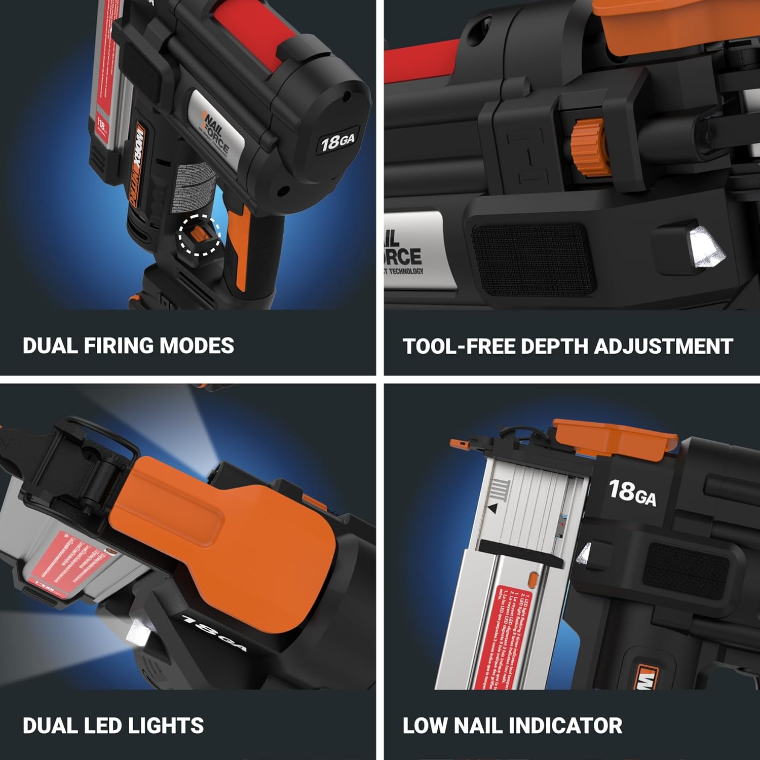 Worx Nitro 20V 18GA Cordless Brad Nailer, Cordless Nail Gun, Nail Gun Battery Powered, Up to 2 Inch, Tool-Free Jam Release, Trimming & Molding, Baseboard WX842L PowerShare – Battery, Charger Included0