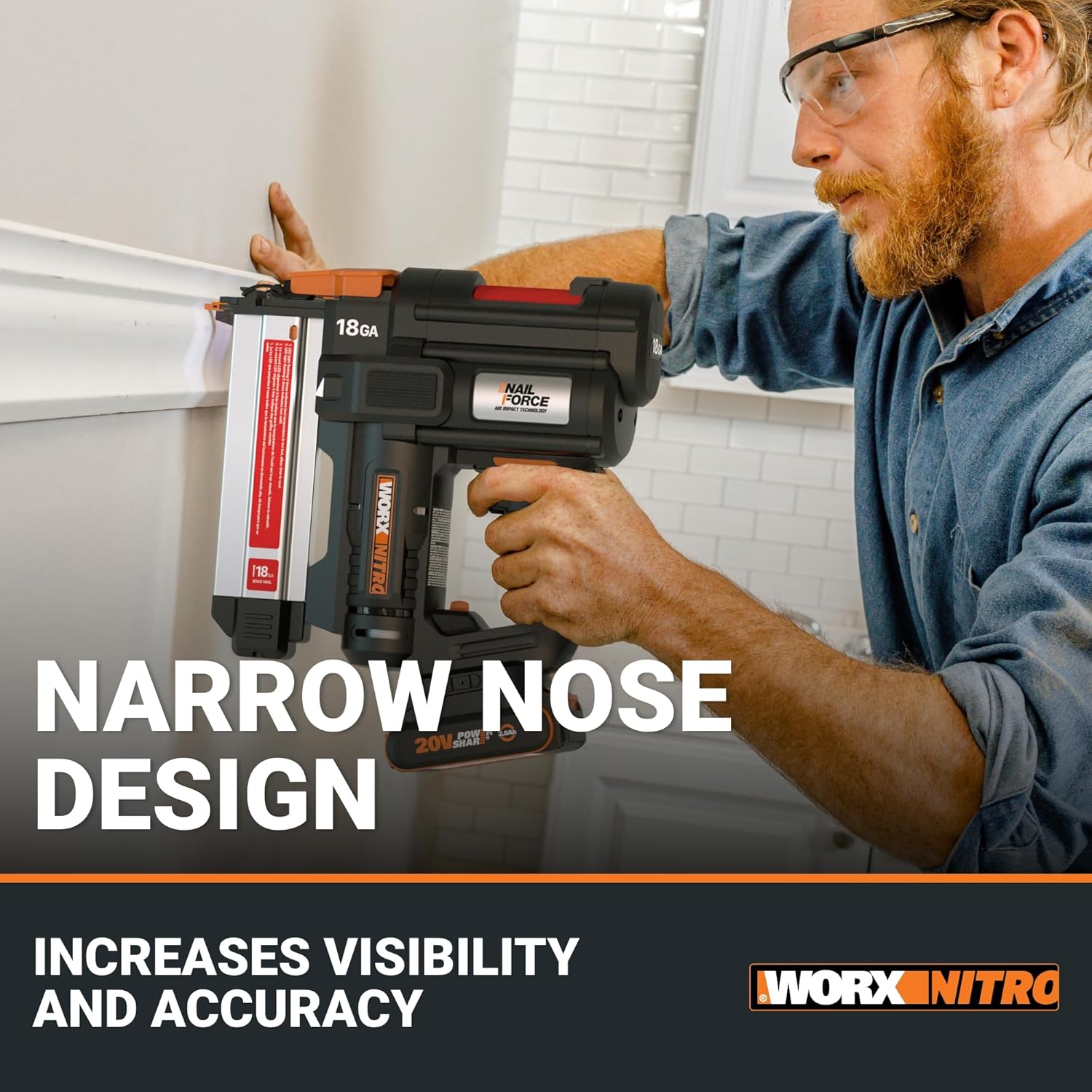 Worx Nitro 20V 18GA Cordless Brad Nailer, Cordless Nail Gun, Nail Gun Battery Powered, Up to 2 Inch, Tool-Free Jam Release, Trimming & Molding, Baseboard WX842L PowerShare – Battery, Charger Included11