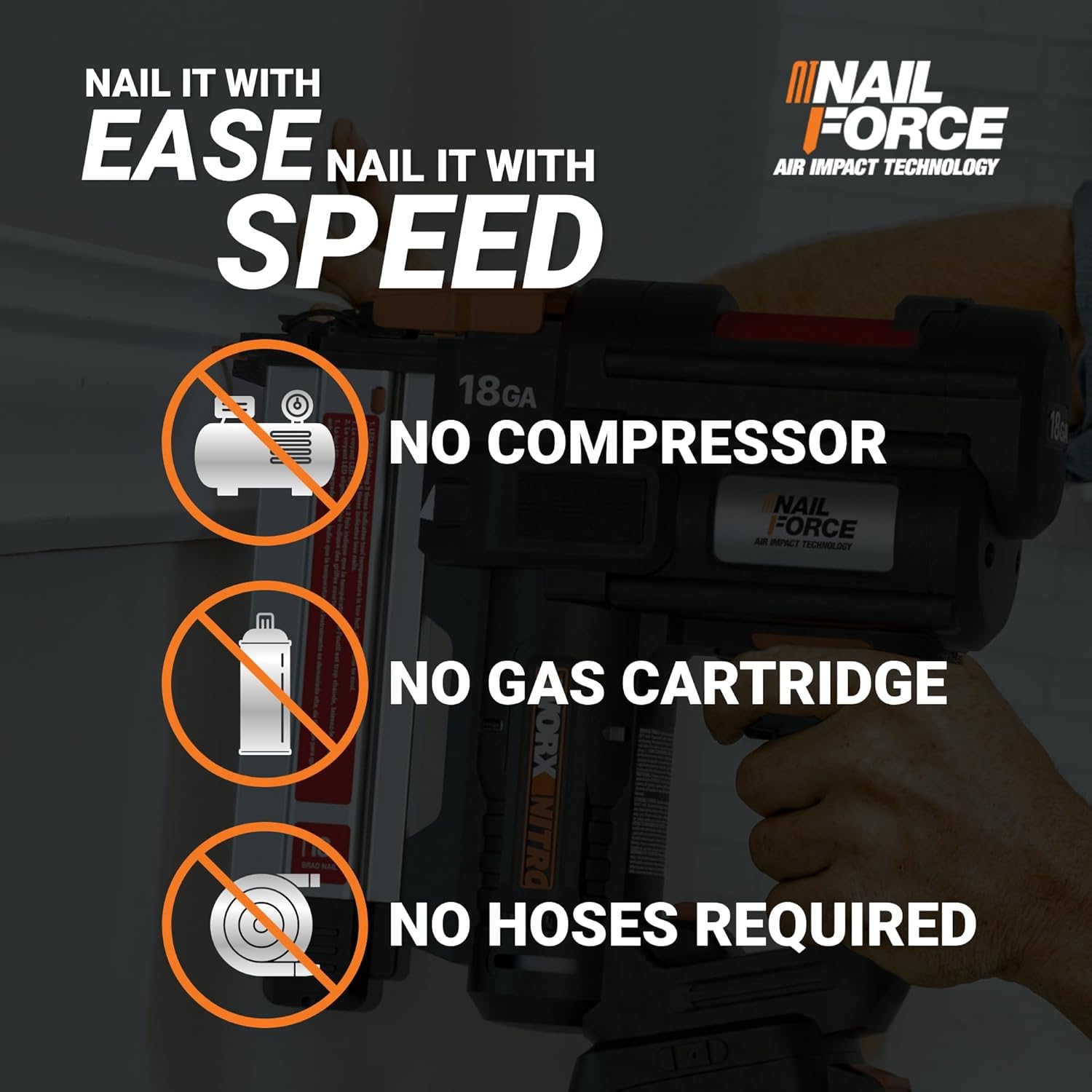 Worx Nitro 20V 18GA Cordless Brad Nailer, Cordless Nail Gun, Nail Gun Battery Powered, Up to 2 Inch, Tool-Free Jam Release, Trimming & Molding, Baseboard WX842L PowerShare – Battery, Charger Included2