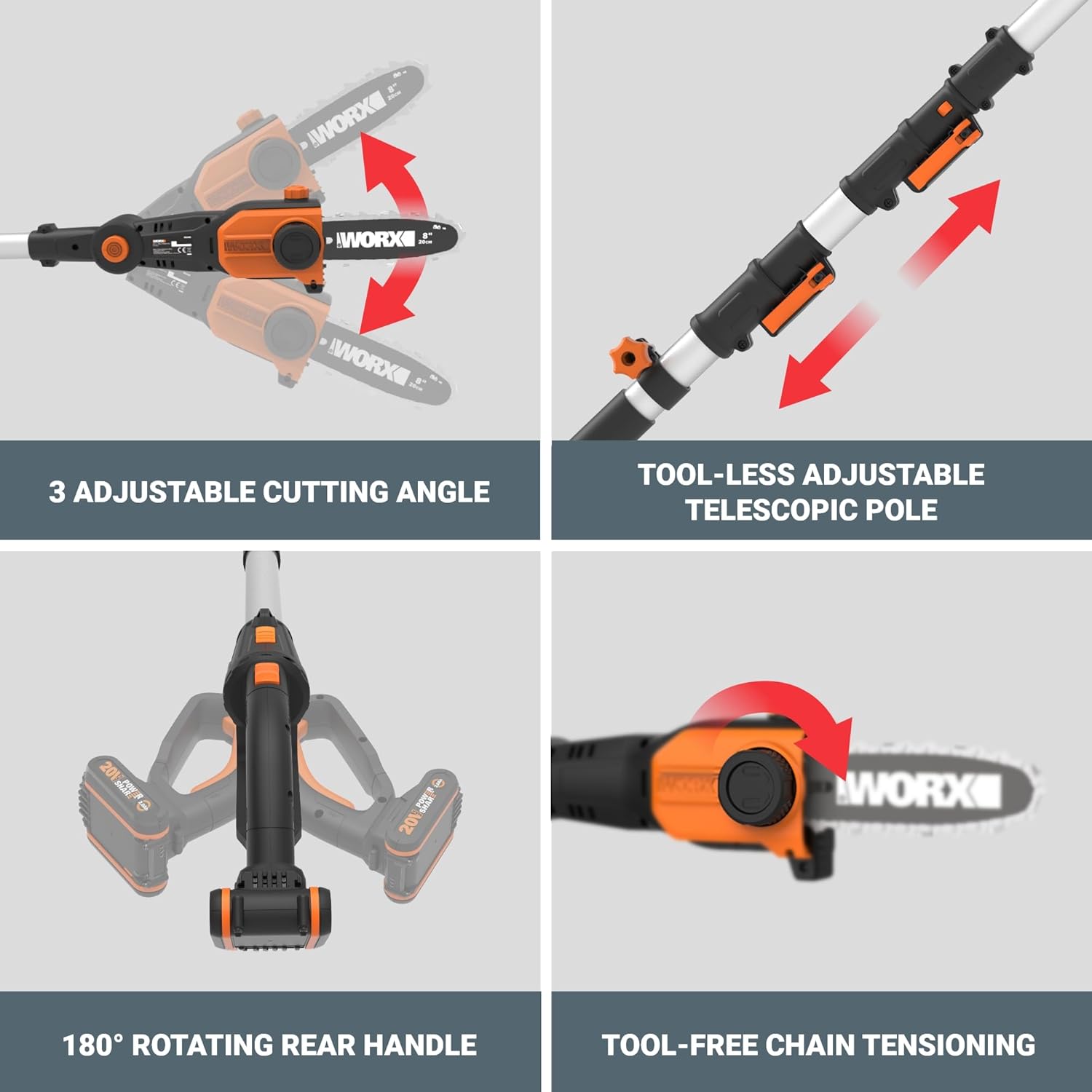 Worx Nitro 20V 8 cordless pole chainsaw tool only WG349.90