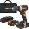 Worx Nitro 20V Cordless 1/2" Drill Driver with Brushless Motor, Compact & Lightweight Drill Set Only 6" and 3 lbs., Cordless Drill Power Share Compatible WX130L – Batteries & Charger Included