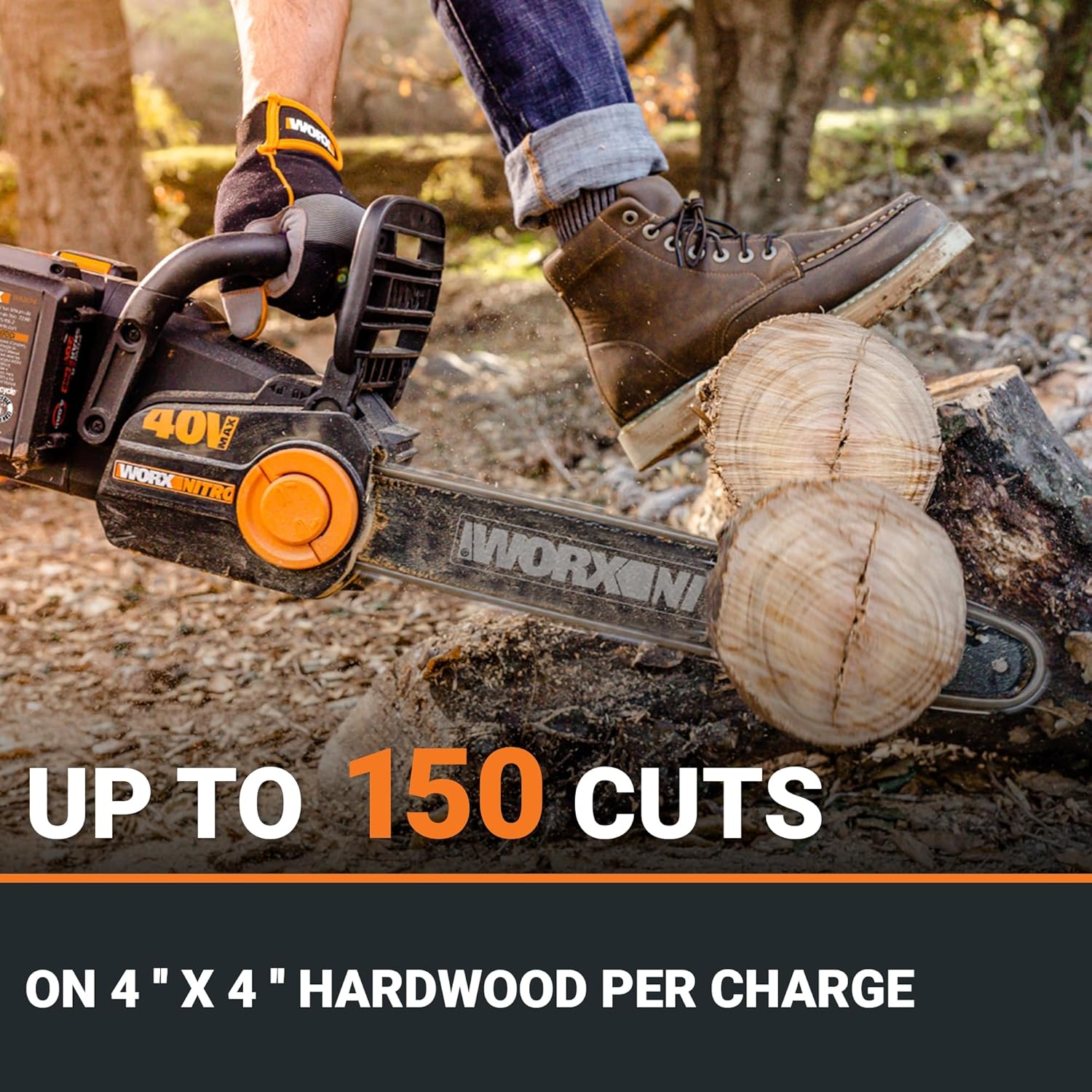 Worx Nitro 40V 16 Cordless Brushless Chainsaw 4.0 Ah Battery and Charger Included WG3856