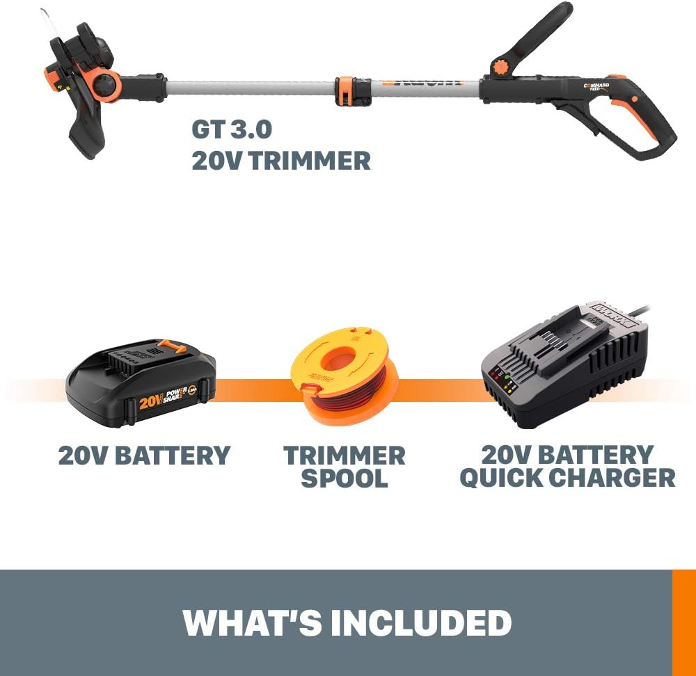 Worx String Trimmer Cordless GT3.0 20V PowerShare 12 Edger & Weed Trimmer (1) Battery & Charger Included WG163.8 5