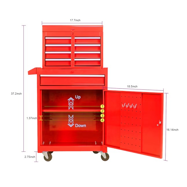 Xspracer ML-TC911 1000 Series 11-Inches W x 47-Inches H 5 -Drawer Metal Rolling Tool Cabinet ( Red )198_11zon