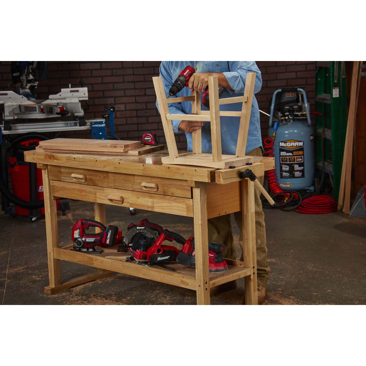 YUKON 60 in., 3-Drawer Hardwood Workbench8