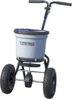 Yard Commander - Commercial 50-Pound Walk-Behind Push Broadcast Spreader - 10-12 Foot Spread Fertilizer, Salt & Grass Seed - Clog Free Design - Fully Enclosed Gear Box - Adjustable Drop Rate