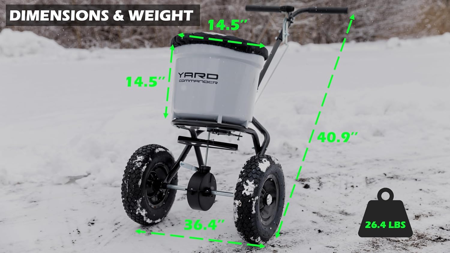 Yard Commander - Commercial 50-Pound Walk-Behind Push Broadcast Spreader - 10-12 Foot Spread Fertilizer, Salt & Grass Seed - Clog Free Design - Fully Enclosed Gear Box - Adjustable Drop Rate6