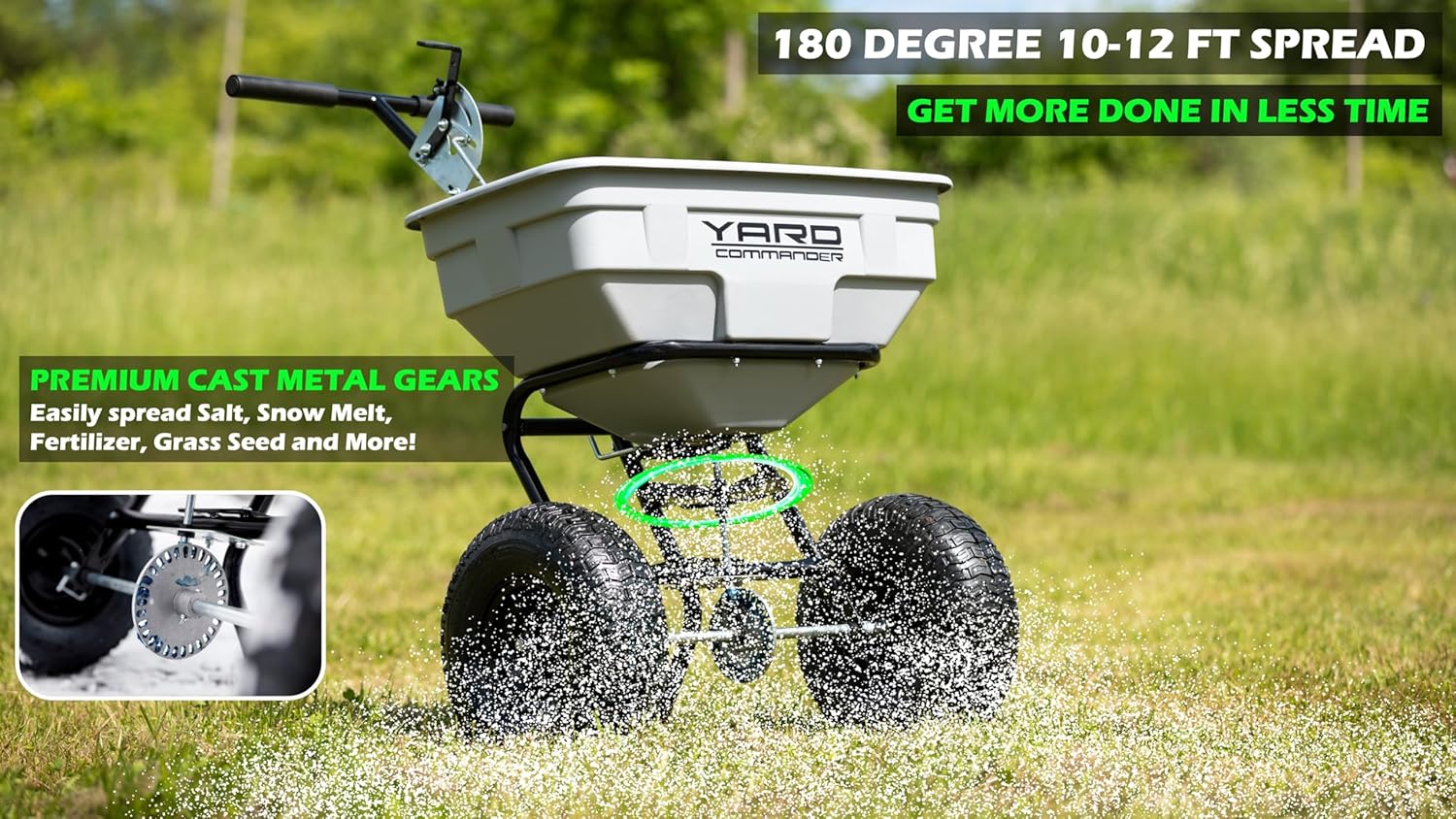 Yard Commander - Commercial Heavy Duty 125-Pound Walk-Behind Push Broadcast Fertilizer Spreader - Corrosion Resistant Hopper - Adjustable Drop Rate - Hopper Cover Included - Clog Free Design3