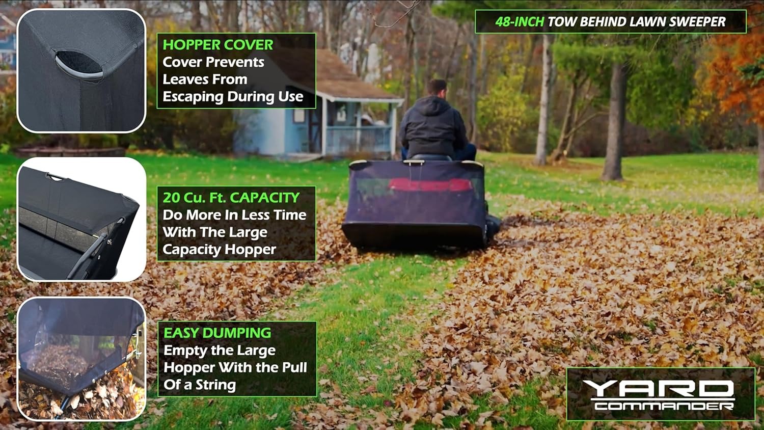 Yard Commander YTL-171-435 48-Inch Tow-Behind Lawn Sweeper, 10 Nylon Brushes, Universal Tractor ATV Hitch, Never-Flat Wheels, Adjustable Height, 1-Year Warranty, Ideal for Leaves, Grass & Debris8_11zon