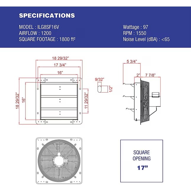 iLIVING ILG8SF16V Automatic Shutter Exhaust Fan 16-Inches Hardwired Indoor Silver Wall Mounted Fan1_11zon