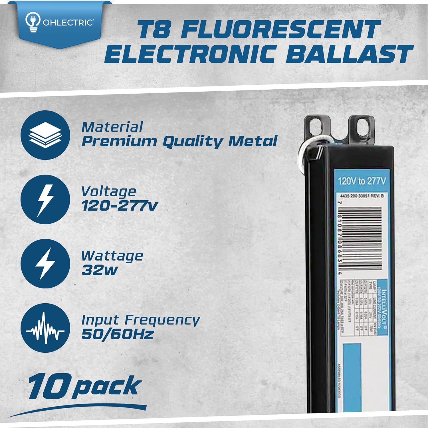 10 Pack - Replacement for ICN-3P32-SC 1, 2 & 3 Lamp T8 Fluorescent Electronic Ballast - 120-277 Volt - Instant Start - UL Approved2