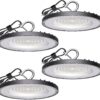 4 Pack LED High Bay Light 200W, 30000lm, 5000K Daylight UFO High Bay LED Shop Lights with 5' Cable US Plug, IP65 Waterproof 120V Commercial Lighting Fixture for Warehouse Workshop Barn Factory